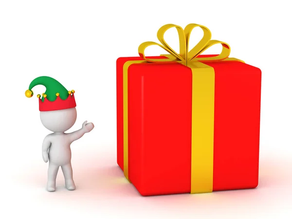 3D-Charakter mit rotem Geschenkkarton — Stockfoto
