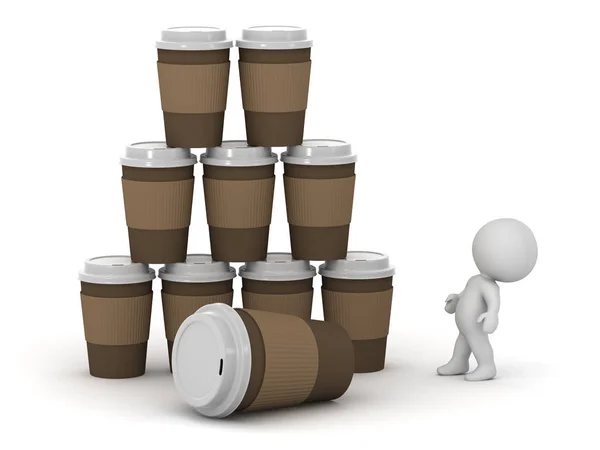 3D-karakter en Stack voor koffie Cups — Stockfoto