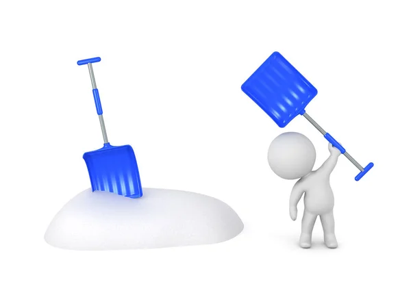 3D Character with Snow Bank and Shovel — Stock Photo, Image