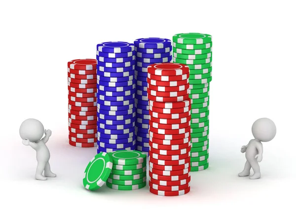 3D-Charaktere und Pokerchips — Stockfoto