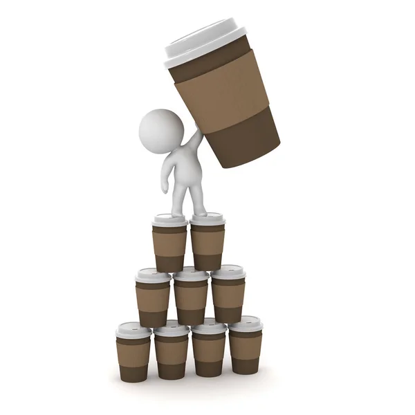 3D Character with Coffee Cups