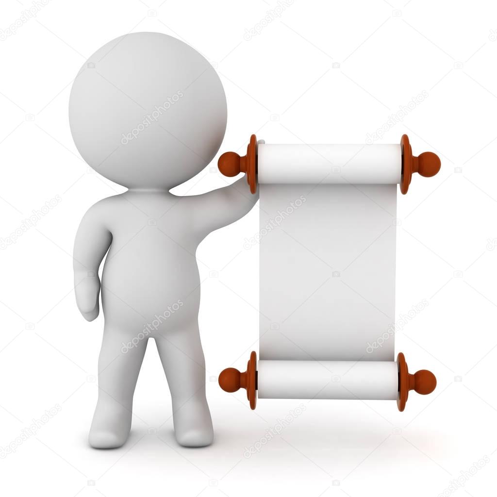 3D Character Holding White Scroll