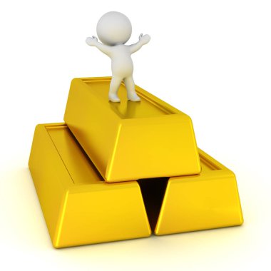 Küçük 3d karakter ve büyük altın barlar