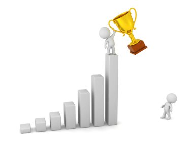 3D karakter ararken kazanan kupa ile