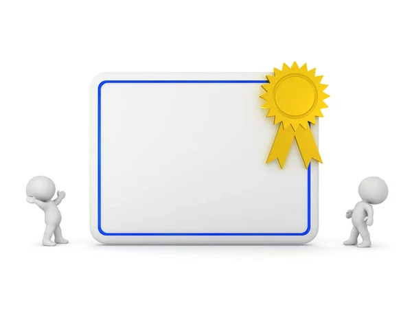 3D Characters and Large Diploma with Gold Ribbon — Stock Photo, Image