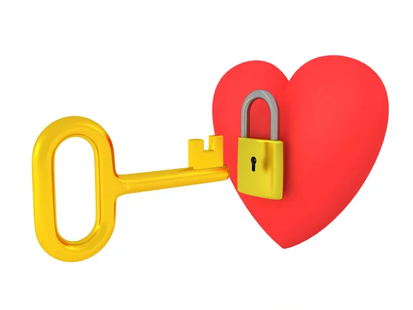 3D hartje met een hangslot en een sleutel — Stockfoto