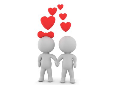 mutlu çift el ele tutuşarak aşk 3D çizimi