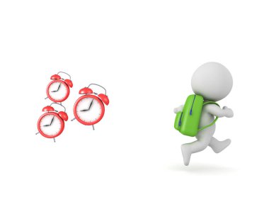 3d okul çocuğu sırt çantası giyiyor geç oldu