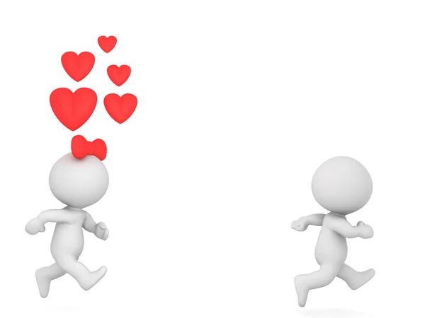 3D Character running away from woman who loves him — Stock Photo, Image