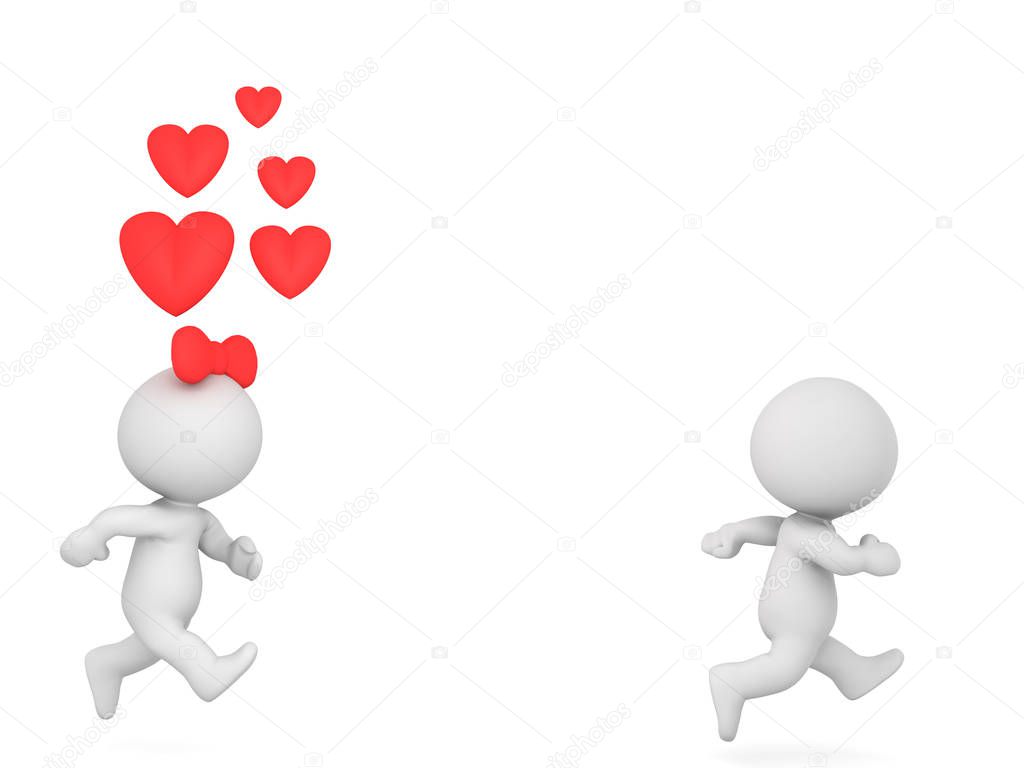 3D Character running away from woman who loves him