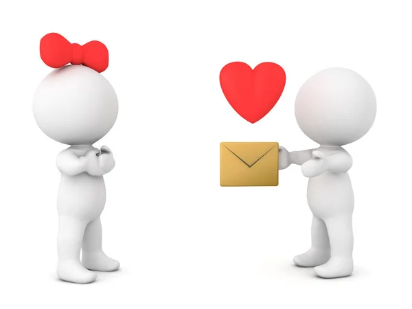 3D Персонаж отправляет любовное письмо женскому персонажу — стоковое фото