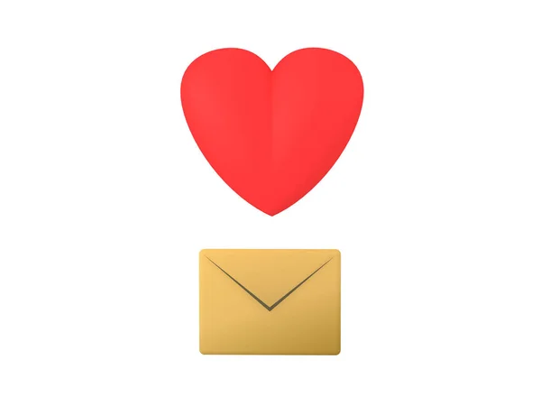 3D икона с конвертом письма и мультяшным сердцем — стоковое фото