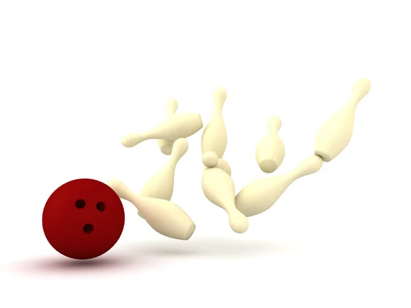 3D Illustration of bowling ball smashing into bowling pins — Stock Photo, Image