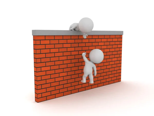 Personaje 3D ayudando a otro a superar una pared — Foto de Stock