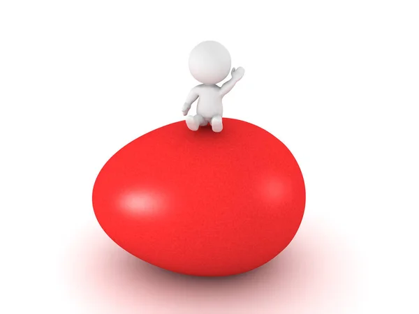 Personaje 3D sentado en huevo de Pascua rojo gigante — Foto de Stock