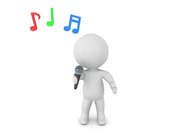 Carattere 3D cantare karaoke in un microfono — Foto Stock