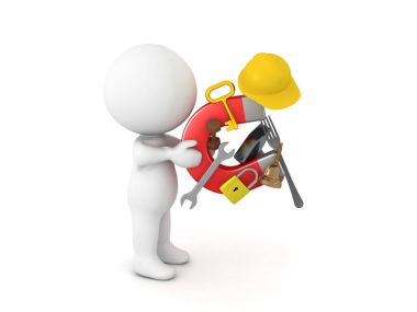 3d karakter bir mıknatıs ile çeşitli metalik nesneleri stuc holding