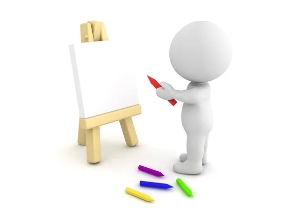 3D Character drawing on an easel — Stock Photo, Image
