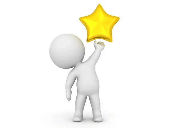 3D Character holding a shiny gold star in his left hand — Stock Photo, Image