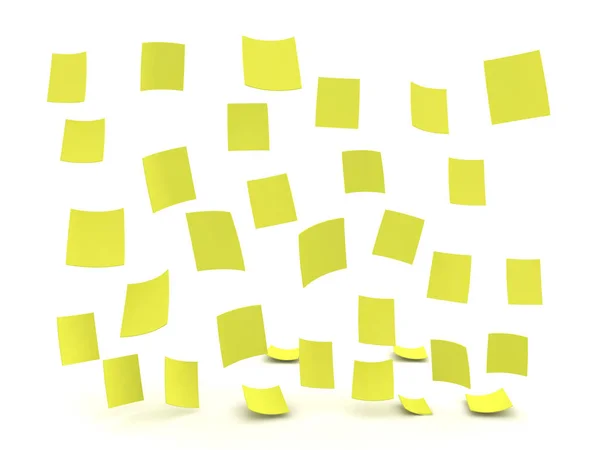 3D illustration of rain composed out of yellow post it sticky no — Stock Photo, Image