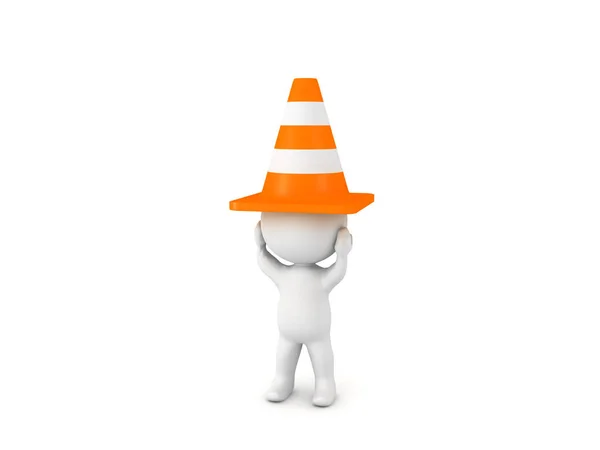 3D Character with traffic cone on his head — Stock Photo, Image