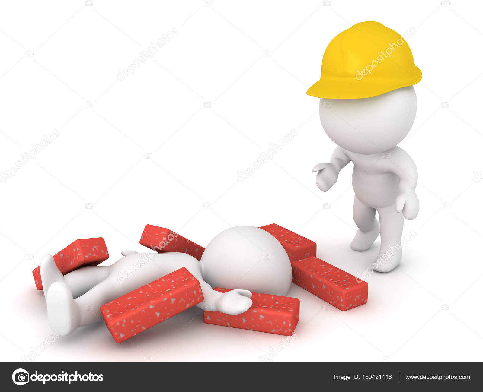3D Character injured under debris is rescued by a worker Stock Photo by ...