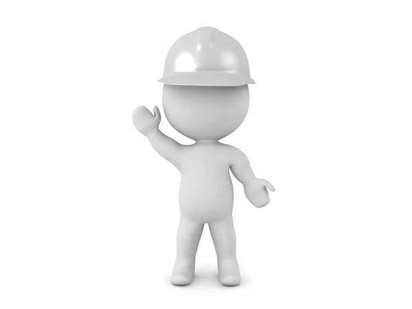 Ilustração 3D de um trabalhador de resgate capacete branco acenando — Fotografia de Stock