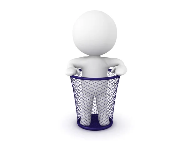 Personaje 3D de pie en una cesta de basura — Foto de Stock