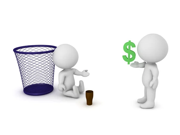 3D-s karakter pénzt ad a hajléktalan személy — Stock Fotó