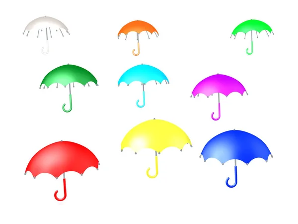 Ilustracja 3D z wielu kolorowych parasoli — Zdjęcie stockowe