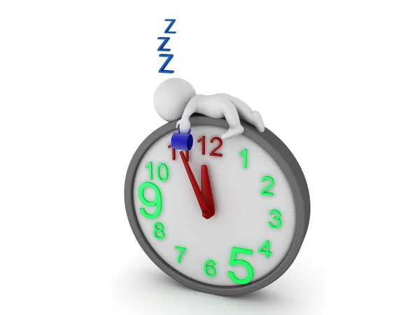 3D Character falling asleep on top of giant clock — Stock Photo, Image