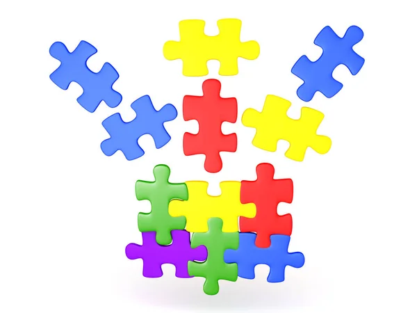 3D Illustration of jigsaw puzzle pieces falling into place — Stock Photo, Image
