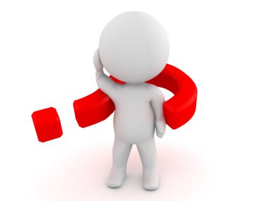 3D Character with a question mark wrapped around him clipart