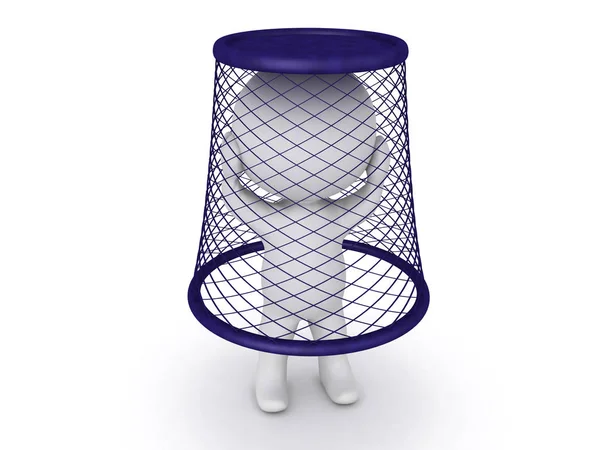 Personagem 3D preso na cesta de resíduos — Fotografia de Stock
