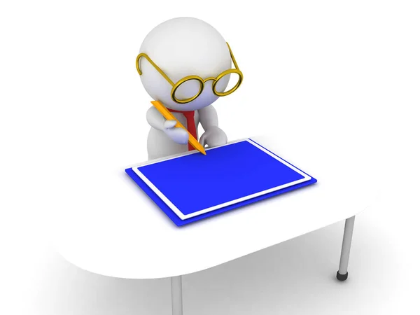 3D Illustration of architect drawing a blue print — Stock Photo, Image