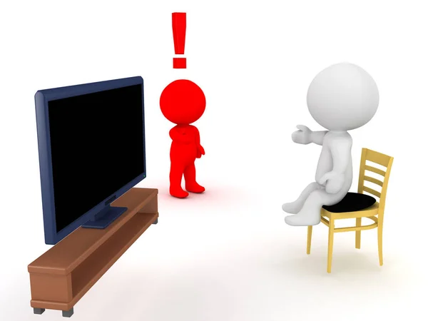 3D Character is angry that his friend is lazy and watches too mu — Stock Photo, Image