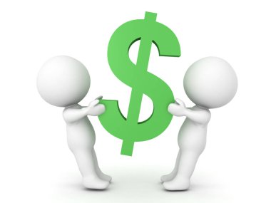 3d karakterler dev Doları sembolü üzerinde mücadele