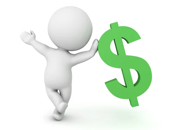 0283 3D Character leaning on dollar symbol — Stock Photo, Image