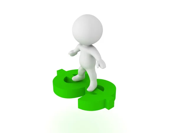 3D Character flying on a green dollar symbol — Stock Photo, Image