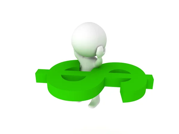 3D символ застрял в гигантский зеленый доллар символ — стоковое фото
