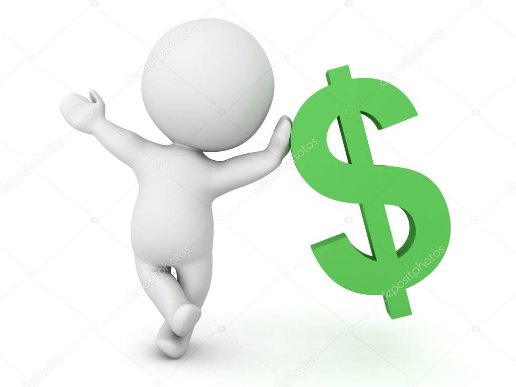 0283 3D Character leaning on dollar symbol