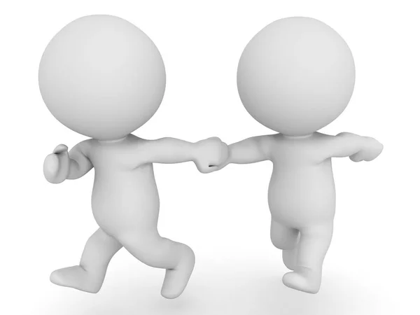 3D Two 3D Characters running and holding hands - zoomed out — Stock Photo, Image