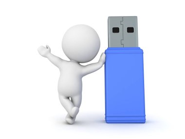 3d karakter büyük Usb stick sürücü yaslanmış