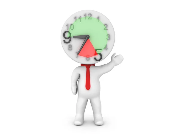 3D Character wearing a tie with a clock for head — Stock Photo, Image