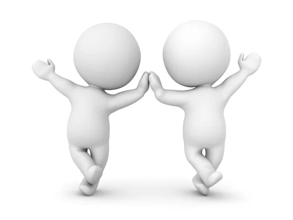 Two 3D Characters leaning on one leg high fiving each other and Royalty Free Stock Photos