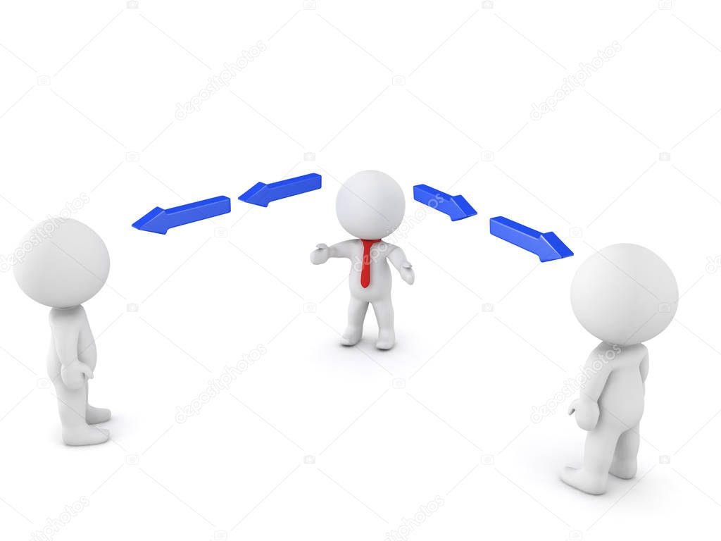 3D illustration depicting a manager leading a team