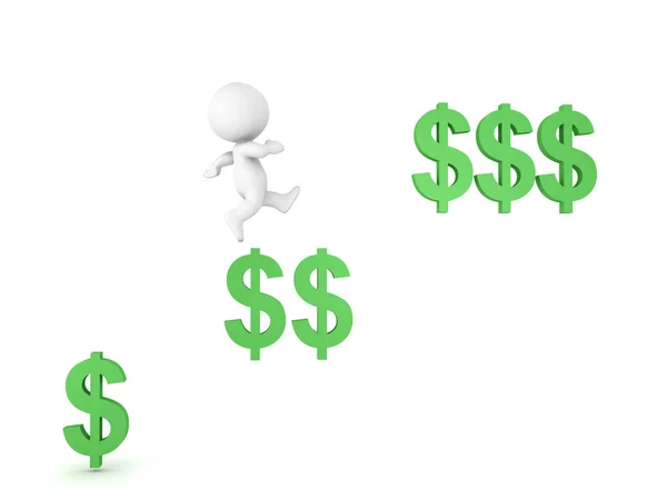 3D Character jumping from dollar symbol to another — Stock Photo, Image