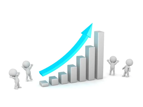 3D Chart Showing Growth and Cheering Characters — Stock Photo, Image