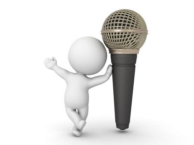 3D Character leaning on giant microphone clipart