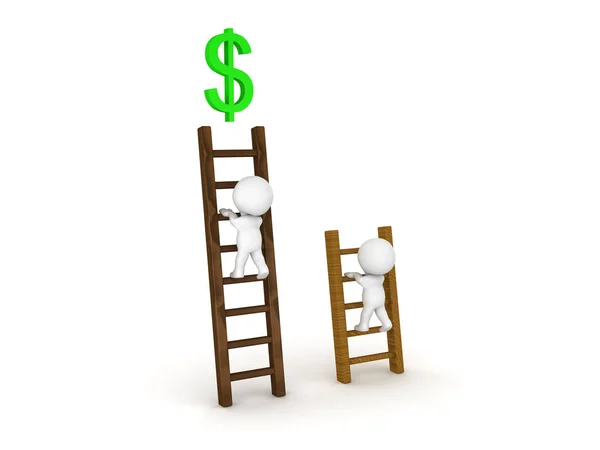 Two 3D Characters climbing on different types of ladders with a — Stock Photo, Image